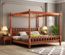 PC Wood Furniture Poster Bed King Size Sheesham Wood, Perfect for Bedroom or Hotel use, Boasting a Warm Honey Finish (Teak Finish)...