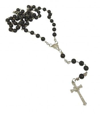 PDY FASHION Unisex Black Moti Stone Rosary Beads Metal Lord Holy Jesus Christ Cross Christian Catholic Cutting Fashion Isa Masih Christmas Saint Praying Religious Locket Pendant Necklace Chain b