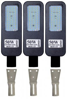 PE 50 Watts LED Waterproof Street Outdoor Light IP65, 140 Per watt Lumens with 3 Wall Clamps | (Pack of 3)