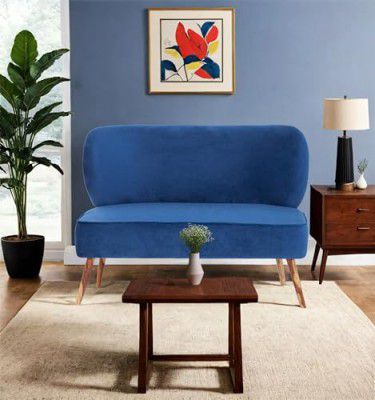 Peachtree Carbo 2 Seater Chair for Living Room, Mango Wooden Frame & Sheesham Wood Leg (Blue)
