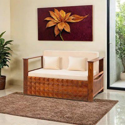Peachtree Kaya 3 Seater Rectangular Shape Natural Wood Sofa Cum Bed (6x5 Feet, Brown)