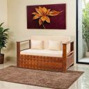 Peachtree Kaya 3 Seater Rectangular Shape Natural Wood Sofa Cum Bed (6x5 Feet, Brown)...
