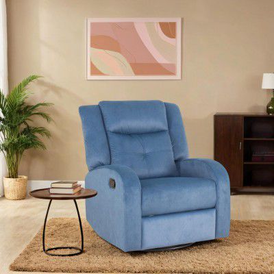 Single Seater Manual Recliner for Living Room, Metal Mechanism & Mango Wooden Frame | 3 Year Warranty | Swed Fabric Sofa for Hall, Office | Padded Armstyle (Grey)
