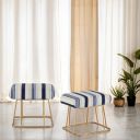 Peachtree Square Printed Velvet & Iron Frame Stool - Puffy Ottoman Set (Grey & Blue, 1Ft Height, 2 Pack)...