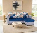 Peachtree Urban 4 Seater L Shape Sofa Set for Living Room | Velvet Couch with Mango Wooden Frame | 1 Year Warranty, Sofa Set with 5 Printd Cushions | Padded Armstyle Sofa with PVC Legs (Blue & Grey)...