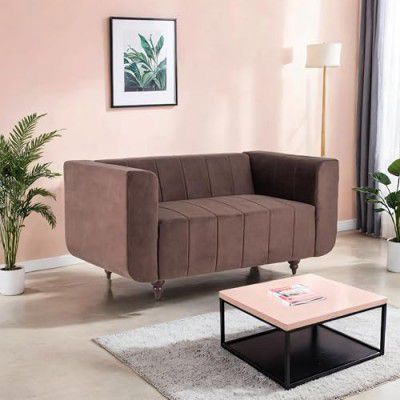 Peachtree Viva 2 Seater Sofa for Living Room, Mango Wooden Frame & Sheesham Wood Leg | 1 Year Warranty | Velvet Fabric Sofa for Hall | with 4 Sturdy Legs | Padded Armstyle (Brown)