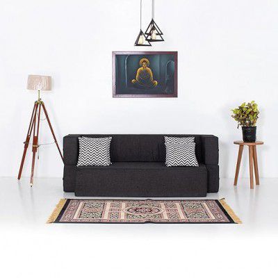Peachtree Zoe 3 Seater Rectangular Shape Sofa Foldable Cum Bed Sofa for Living Room, Office, Drawing Room & Hall | PU Foam Convertible Sofa, Jute Couch | No Armstyle (6x5 Feet, Dark Grey)