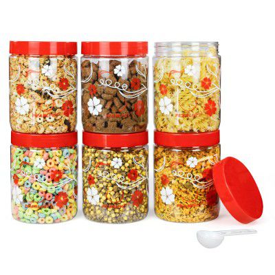 PEARLPET Blossom Jar Plastic Containers for Kitchen Storage, 1500ml (Set of 6)