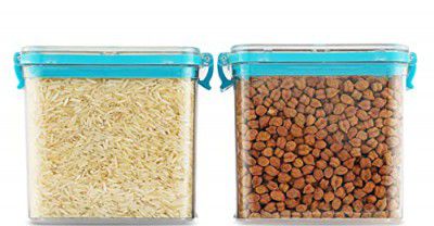 PEARLPET Clik n Seal Kitchen Storage Container Set Of 2 Pcs (700 ml Each, Plastic, Square Shape, Blue)