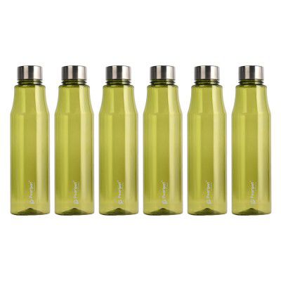 PEARLPET Ellie Round BPA-free Plastic Water Bottle Set of 6 Pcs, Each 1000ml, Green