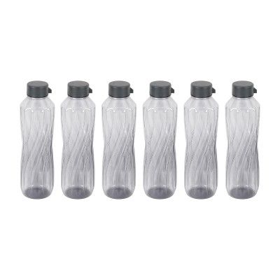 PEARLPET Lehar BPA-Free Plastic Water Bottle Set – Pack of 6 (1000ml Each), Grey