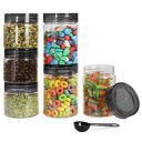 PEARLPET Plastic Tiffany Container Set for Kitchen Storage Set with Spoons, ((200ml-3pcs),(300ml-3pcs) Set of 6) -Black...