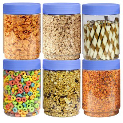 PEARLPET Sapphire Plastic Jar Airtight Stackable Container for Kitchen Storage Set of 6 Pieces,