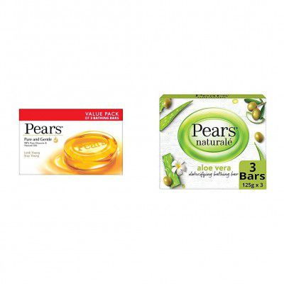 PEARS Pure & Gentle Soap Bar, 125g (Pack Of 3) & Naturalé Aloe Vera Detoxifying Soap Bar, 125g (Pack Of 3)