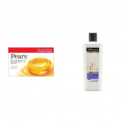 Pears Pure And Gentle Soap Bar, 125g (Pack Of 3) & TRESemme Hair Fall Defense Conditioner, 190ml