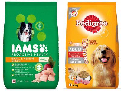 Pedigree & IAMS Combo for Adult Dogs - Chicken, Egg & Rice Dry Dog Food (High Protein Variant) 10 kg + Proactive Health (Small & Medium Breed, 1+ Years) 1.5 kg