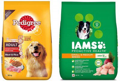 Pedigree & IAMS Combo for Adult Dogs - Meat & Rice Dry Dog Food, 20 kg + Proactive Health (Small & Medium Breed, 1+ Years) 3 kg