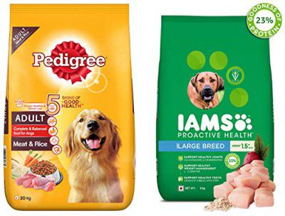 Pedigree & IAMS Combo for Adult Dogs - Meat & Rice Dry Dog Food, 20 kg + Proactive Health (Large Breed, 1.5+ Years) 3 kg