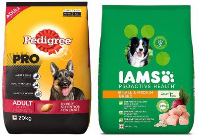 Pedigree & IAMS Combo for Adult Dogs - PRO Expert Nutrition Dry Dog Food (18 Months Onwards) 20 kg + Proactive Health (Small & Medium Breed, 1+ Years) 3 kg