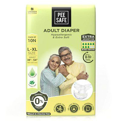 PEESAFE Adult Diaper Extra Large Waist Size 96-137 cm 3854 High Absorbency White 10 count