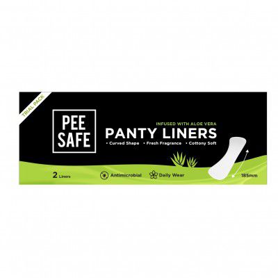 PEESAFE Panty Liners For Women Daily Use with Aloe Vera - 2 Liners | 185mm Long (Large Size) | Curvy Design For Extra Comfort | Cottony-Soft Surface| Keeps You Dry & Fresh All Day Long