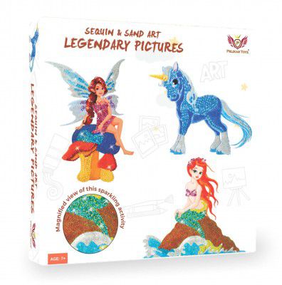 Pelikas Toyz Sand And Sequin Gift For Girls 5-8 Years Old, Sand Art Kit For Kids, Art And Craft Kit For Girls Boys - Sand & Sequin Art - Legendary Pictures - Pony, Fairy, Mermaid (Multicolor)