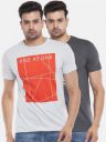 People Men Grey Melange Pack Of 2 Printed Slim Fit T-shirts...