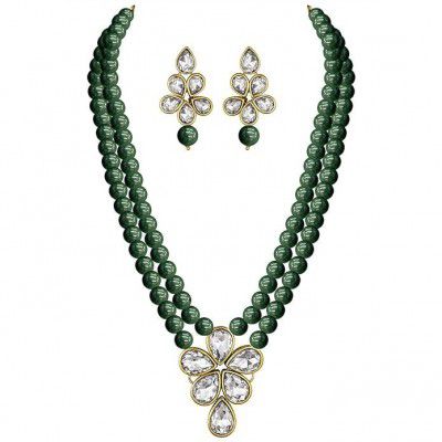 Peora Crystal Faux Pearl Kundan Necklace & Jewelry Set Gift for Women