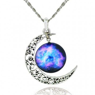 Peora Purple Glass Galaxy & Crescent Cosmic Moon Glass stone Pendant With Chain 18"