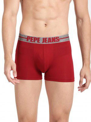 Pepe Jeans Elasticated Solid Red Modal Regular Fit Power Play Trunk Innerwear, Underwear for Men - L (Pack of 1)