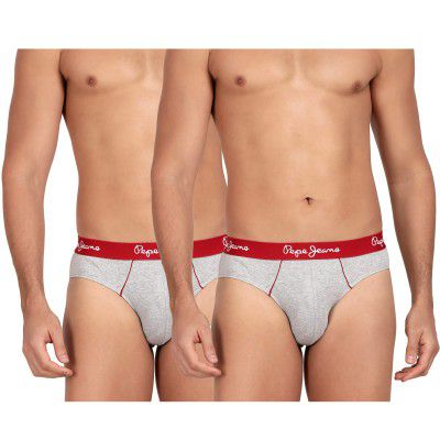 Pepe Jeans Innerwear Men's Solid Cotton Antibacterial Brief (Pack of 2)