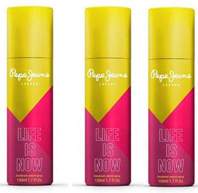 Pepe Jeans London Life Is Now (Yellow) For Her-Pack Of 3 Deodorant Spray - For Women  (450 ml, Pack of 3)