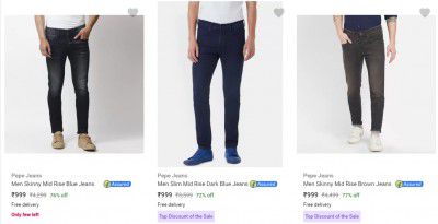 Pepe Jeans Mens Jeans @ Minimum 70% Off Under ₹1000