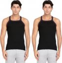 Pepe Jeans Pack of 2 Regular Fit Black Solid Cotton Rich Racer Back Vest for Men Men Vest...