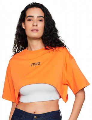 Pepe Jeans Solid Round Neck Women's Cotton Slim Fit T-Shirt