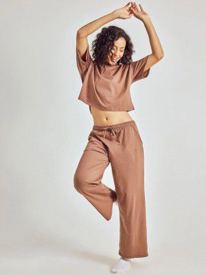 Pepe Jeans Women Solid Round Neck T shirt and Pyjama Night Suits