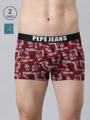 Pepe JeansPack Of 2 Blue & Red Printed Trunks OPT13Deep Lake Aop Rumba Red AopS