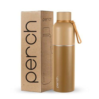 Perch Zenith ISI Certified Hot and Cold Steel Water Bottle 1 LTR, Vacuum Insulated Flask (Amber Brown)
