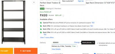 Perfect Steel Traders Slotted Angle Multipurpose Storage Rack Dimension 12X36"X72" Luggage Rack