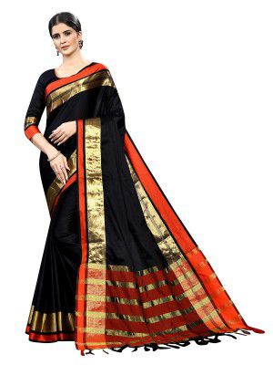 PERFECTBLUE Womens Cotton Silk Saree With Blouse Piece