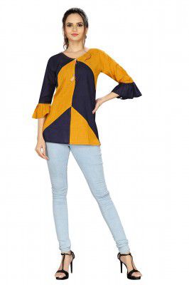 PERFECTBLUE Womens Regular Yellow Rayon TOP(TopSky)