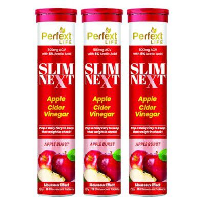Perfext Nutraceuticals Slimnext ACV Tablets | 15 Apple Flavoured Effervescent Tablets to Support Weight Loss | Pack of 3