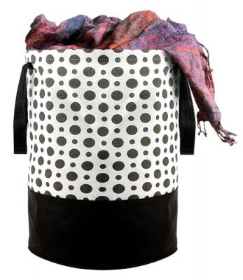 Perpetual Cloth Basket For Laundry - Waterproof Non Woven Cloth Bag For Storage Clothes, Flodable Laundry Basket Bag With Handle 45 Liter(Polka), White, 15 Cm, 30 Cm