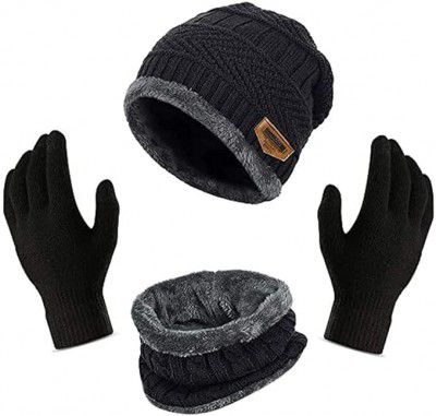 Perpetual Men's Winter Wear Set and Gloves - Stylish Woolen Caps, Neck Warmers, and Winter Accessories for Men and Women, Perfect Beanie Cap for Cold Weather Mix Color 
