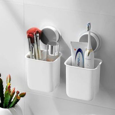 Perpetual Plastic Wall Mounted Self-Adhesive Toothbrush Holder/Toothbrush Holders (2Pcs)