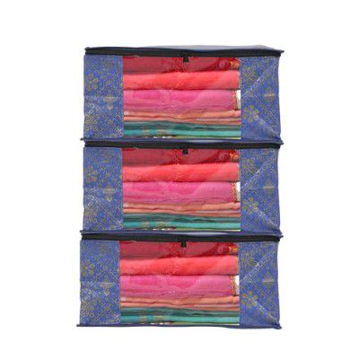 Perpetual Saree Organizer For Wardrobe -Large Size Foldable Saree Covers With Zip, Pack of 3 Pcs. (m)
