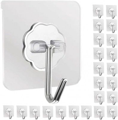 Perpetual Self Adhesive Wall Hooks for Hanging - Heavy Duty, Transparent, Oilproof, Waterproof Hooks (Pack of 20)