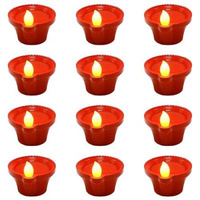 Perpetual Water Sensor Diya for Home Decoration - 12 Pcs Electric Flameless & Smokeless LED Diya Lights