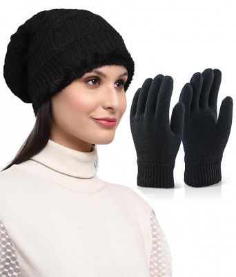 Perpetual Women's Winter Wear Set and Gloves - Stylish Woolen Caps, Neck Warmers, and Winter Accessories for Men and Women, Perfect Beanie Cap