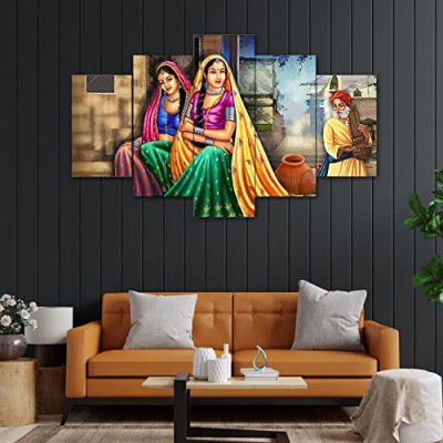 Perpetual Wood Rajasthani Paintings For Living Room Set Of 5 (75X43 Cm)(Multi)